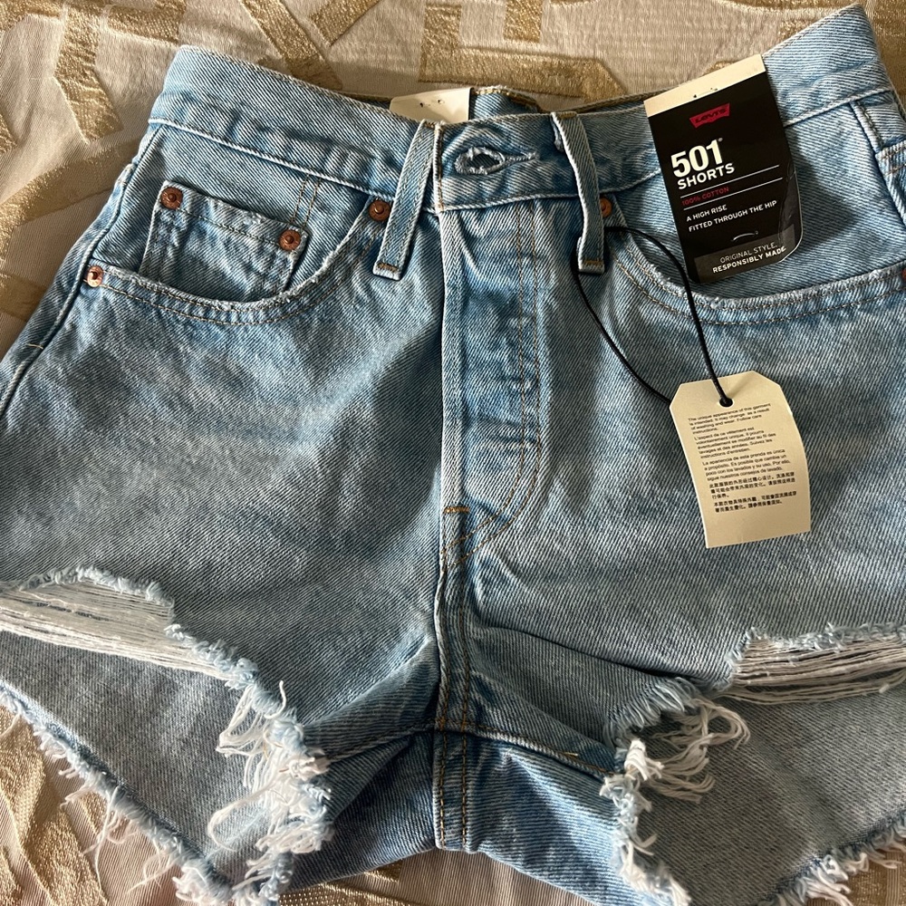 Levi's Light Blue Distressed Jean Shorts